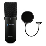 Microfone Usb Arcano P Estúdio Am-black-1 + Pop Filter Am-f1