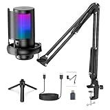 Microfone USB Gaming PC Microfone RGB Para PC Notebook Mic With Boom Arm Microphone Condensador De Mesa Braço Live Podcast Gravação De Audio Karaoke Gamer Youtuber DJ
