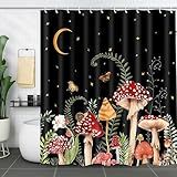 Miffrank Conjunto De Cortina De Chuveiro Rústica Cogumelo Borboleta Floral Botânica Poliéster Impermeável Cortina De Banho 12 Ganchos Estilo Fazenda Campo Americano 182 × 182 Centímetros