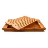 Migalheira Tábua De Corte Para Pães Bolo C Bandeja Em Bambu