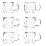 Mimo Style Conjunto De 6 Xícaras Para Café Parede Dupla Com Alça Jogo Produzido Em Vidro Borossilicato Capacidade De 80 Ml Resistente Suporta Altas E Baixas Temperaturas KITM15