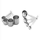 Mimo Style Conjunto De Medidores Xícaras E Colheres 8 Peças De Aço Inox Cor Prata- Próprias Para Ingredientes Secos Ou Líquidos- Kit Leve E Fácil De Manusear- Jogo Possui Bicos Para Vazão De Líquidos