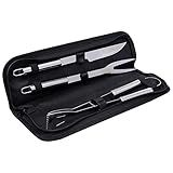 Mimo Style Jogo Para Churrasco 3 Pçs Fabricadas Em Aço Inox E Maleta De Tecido Inclui 1 Faca 1 Forquilha E 1 Pegador Kit Completo De Acessórios Para Churrasco