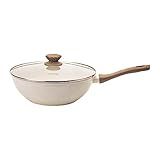 Mimo Style Wok Linha Cook 28cm 4 15L Estrutura Em Alumínio Revestida Em Cerâmica Fundo De Indução Cabo Soft Touch Não Esquenta Funciona Em Fogão A Gás Elétrico E Indução Marmol Vanilla 