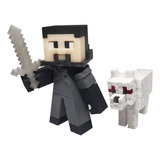Minecraft Patrulha Da Noite - Jon + Lobo Ghost - Altura 11cm