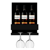 Mini Adega Vinho Parede Porta Taça Mdf Cor Preto