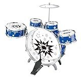 Mini Bateria Infantil Com Banquinho Instrumento Brinquedo Musical Com 5 Tambores Azul