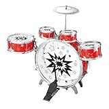 Mini Bateria Infantil Com Banquinho Instrumento Brinquedo Musical Com 5 Tambores Vermelho 