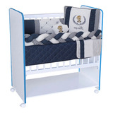 Mini Berço Bed Side New Baby Colchão Grade Móvel Cor Branco Azul