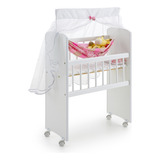 Mini Berço Para Boneca Com Rede Encanto Sonno Baby Cor Branco Com Rosa