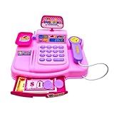 Mini Caixa Registradora Calculadora Mercadinho Infantil Brinquedo Com Luz E Som Completa Com Notas E Moedas Cartão De Crédito Cor Rosa  Lilás 