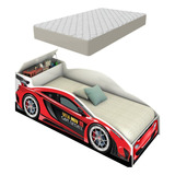 Mini Cama Berço Carro Infantil Com Colchão E Baú Para Menino
