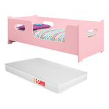 Mini Cama Cercadinho Montessoriana Rosa Bela Com Colchão Top