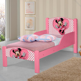 Mini Cama Infantil Personagens Pés De Madeira Com Colchão Cor Minnie Rosa