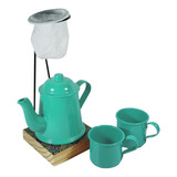 Mini Coador Café E Madeira Bule Colorido Canecas Esmaltas Cor Verde