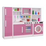 Mini Cozinha Completa Infantil Com Lavanderia Em Mdf