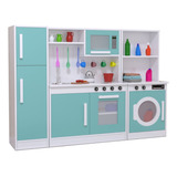 Mini Cozinha Completa Infantil Com Lavanderia Rosa Em Mdf