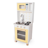 Mini Cozinha Infantil Com Pia Fogão E Micro ondas Eita Casa Perfeita Amarelo Claro