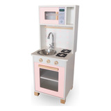Mini Cozinha Infantil Com Pia Fogão E Microondas Cor Rosa Bebê Eita Casa Perfeita