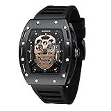 Mini Focus Relógio Masculino Exclusivo Tonneau Relógio De Pulso Casual Vazado à Prova D água Superluminoso Calendário Pulseira De Silicone Macio Moderno Relógio Legal Para Homens Preto Dourado 2
