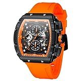 MINI FOCUS Relógio Masculino Quadrado De Luxo Tonneau Oco Mostrador Grande Relógio À Prova D água Esporte Quartzo Negócios Cronógrafo Relógios Masculinos Com Pulseira De Silicone Laranja