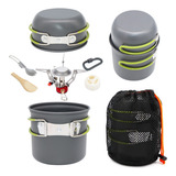 Mini Fogareiro Automático Conjunto Panela Camping 8 Peças