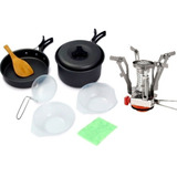 Mini Fogareiro Conjunto Panela Camping 8 Peças