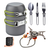 Mini Fogareiro Conjunto Panela Camping Talheres Dobráveis