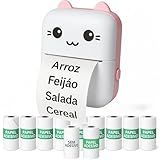 Mini Impressora Térmica Portátil -Rosa- Sem Fio 200dpi - 10 Rolos Papel Adesivo Térmico E 1 Rolo Comum 57 - 30mm Impressão Bluetooth Para Fotos Scanners- Etiquetas