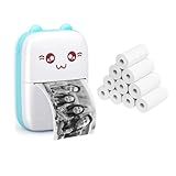 Mini Impressora Térmica Portátil Bluetooth Wi-Fi Para Celular - 11 Rolos Bobinas - Impressora De Fotos- Etiquetas E Desenhos - Sem Tinta- Compacta E Sem Fio - Design Gatinho - USB- 200dpi -Azul-