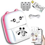 Mini Impressora Térmica Portátil Sem Fio BT 200dpi Impressão De Etiquetas E Notas 1 Rolo De Papel Adesivo E 5 Rolos De Papel Branco Cabo USB Rosa