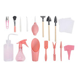 Mini Kit De Ferramentas De Jardim Bonsai Conjunto De 16 Rosa