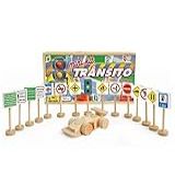 Mini Kit De Transito Com 14 Placas 1 Semáforo E 1 Carrinho De Madeira