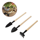 Mini Kit Jardinagem Infantil 3 Peças Pá Ancinho Cabo Madeira