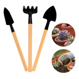 Mini Kit Jardinagem Infantil 3 Peças Pá Ancinho Cabo Madeira
