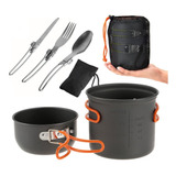 Mini Kit Panelas Táticas Camping Com Pegador 2 Pç Talheres