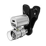Mini Microscópio Lupa Conta Fio 60x Luz Uv Clip Celular 9882W1