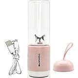 Mini Mixer Liquidificador 6 Laminas Portátil Blender Personal USB 330ml Com Jarra De Vidro Para Sucos Shakes Triturar Frutas Gelos E Vegetais Rosa 