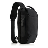 Mini Mochila Transversal Masculina De Peito Diagonal Usb Cor Preto