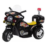 Mini Moto Eletrica Infantil Preta Triciclo Policia Luzes Som