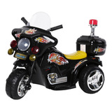 Mini Moto Eletrica Infantil Preta Triciclo Policia Luzes Som