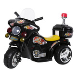 Mini Moto Elétrica Triciclo Criança Infantil Polícia Preta