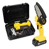 Mini Motosserra Elétrica Sem Fio Portátil  A Bateria Bivolt Cor Amarelo 110v 220v