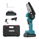 Mini Motosserra Tssaper Tsel4p c Sabre 4pol Eletrosserra Bateria 21v E Maleta Cor Azul turquesa