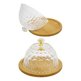 Mini Queijeira Luxo Porta Queijo Base Bambu Cúpula De Vidro