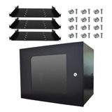 Mini Rack Organizador 8u X 350mm 19 Pol Com 3 Bandejas 250mm
