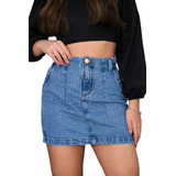 Mini Saia Jeans Com Brilho Tendência Moda Juvenil Feminina