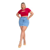 Mini Saia Jeans Plus Size Desfiada Na Barra Fofinha Modas