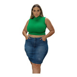  Mini Saia Jeans Plus Size Tendência Moda Grande 46 Ao 60