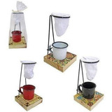 Mini Suporte Coador De Café Madeira Caneca Esmaltada 80ml